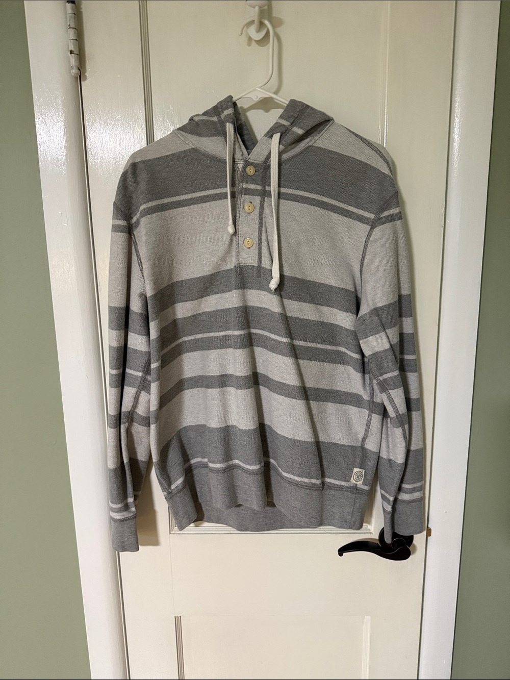 American Eagle Outfitters Gray & Light Gray Striped Hooded Pullover